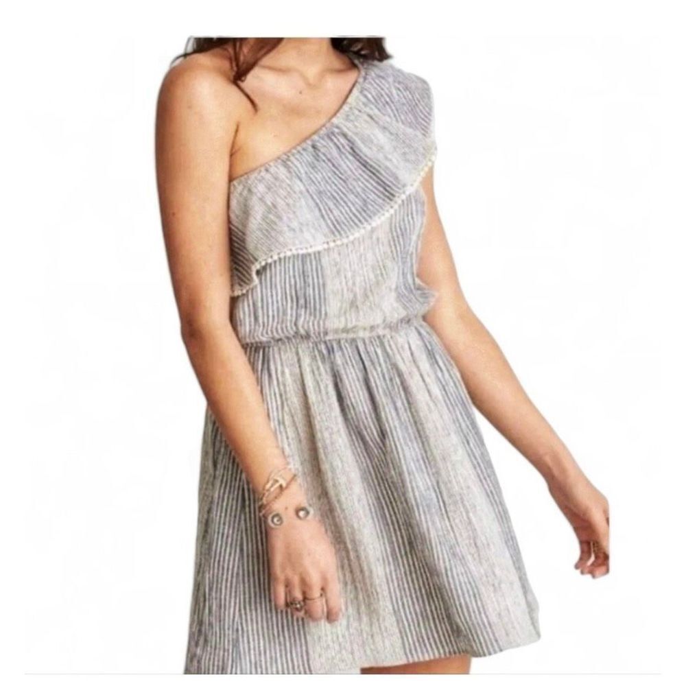 American Eagle Ruffle One Shoulder Blue and White Dress Size Medium